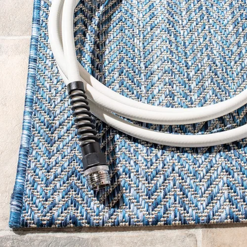 Miniatura 3 de SAFAVIEH Alfombra Lavable para Exteriores Colección Courtyard - Pasillo de 2'3" x 6'7", Azul Marino y Gris, No Desprende Pelusa y Fácil Limpieza