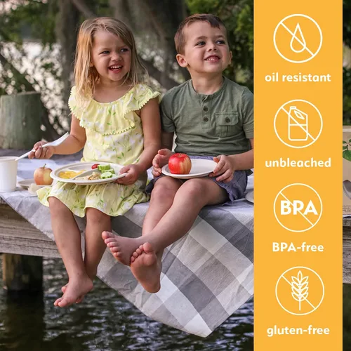 Miniatura 5 de Platos de papel desechables 100% compostables a granel [10 pulgadas, 3 comp 125 paquetes], platos de bambú, ecológicos, biodegradables, resistentes