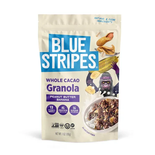 Blue Stripes Granola de cacao entero con mantequilla de maní y plátano, 8 onzas