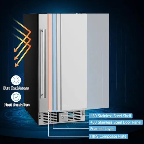 Miniatura 6 de COSTWAY Refrigerador de bebidas de 15 pulgadas, refrigerador de bebidas debajo de la encimera con puerta de acero inoxidable y estantes extraíbles