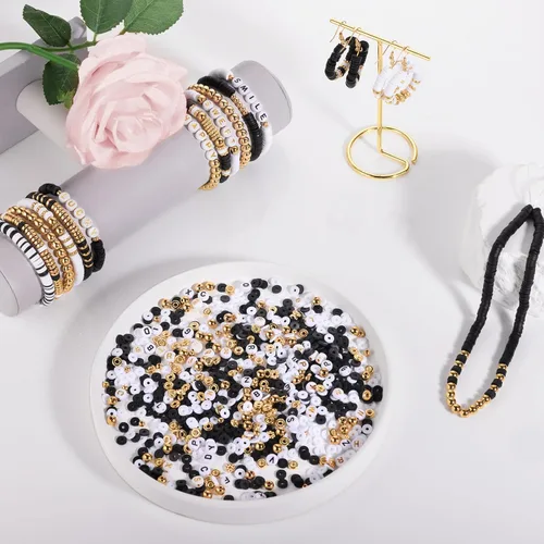 Miniatura 5 de Kit de Pulsera Heishi de Funtopia, Cuentas de Arcilla Polimérica para Hacer Joyas, Kit de Pulsera de Amistad con Cuentas de Oro y Letras del 3.