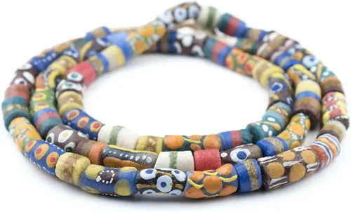 Miniatura 3 de The Bead Chest Cuentas Krobo africanas pintadas, hebra completa de cuentas de vidrio tribales de Ghana para hacer collares o joyas
