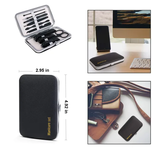Miniatura 2 de Juego de manicura, mini cortaúñas de viaje, kit de herramientas de cuidado de pedicura, 10 piezas de acero inoxidable kit de aseo (negro)