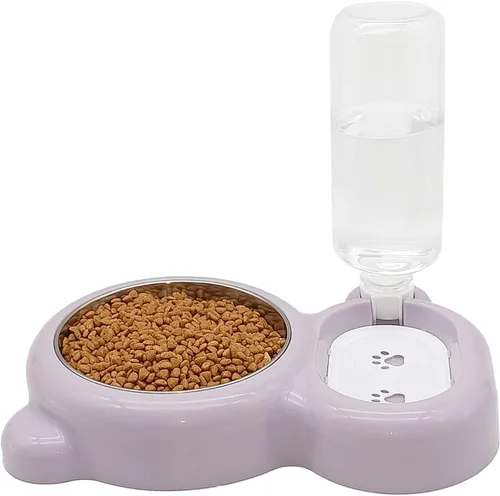 Miniatura 7 de Tfwadmx Juego de dispensador de agua de comida para conejos, cuencos autolenantes para gatos, sin derrames, botella de agua automática para perros