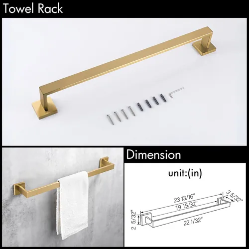 Miniatura 3 de BAGNOLUX Barra de toalla dorada, juego de 4 piezas para baño, juego de soportes de toalla de baño de acero inoxidable SUS304, juego de soporte
