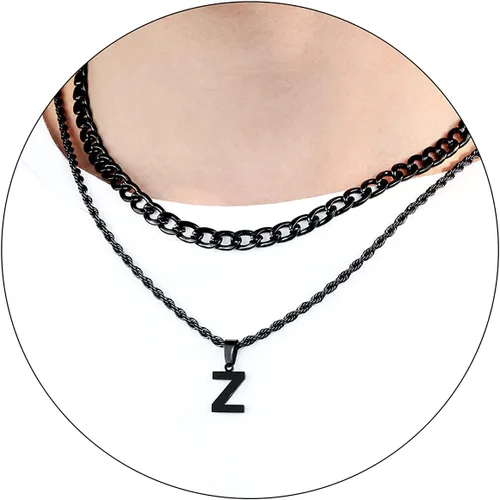Miniatura 55 de SENRAN Collar con inicial en capas de la A a la Z para hombre, cadena de cuerda torcida de acero inoxidable de 18 a 20 pulgadas, dije de letra