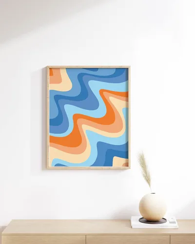 Miniatura 5 de HAUS AND HUES Cuadro de playa para pared, impresión abstracta del océano, póster costero colorido, decoración tropical (marco beige, 12 x 16)
