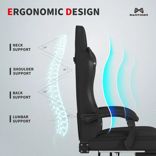 Miniatura 7 de Gamtimer Silla de juegos con reposapiés, silla ergonómica para computadora, material transpirable de poliuretano con reposacabezas y soporte lumbar