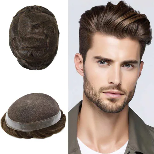 Miniatura 49 de Sistema de reemplazo de cabello de encaje francés para hombre, piezas de cabello de aspecto natural, color negro, marrón, rubio, gris, protesis