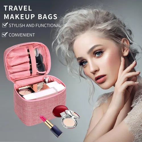 Miniatura 7 de Bolsa de maquillaje de viaje para maquillaje, bolsa de cosméticos, organizador de maquillaje con bolsa de malla, bolsa de soporte para brochas