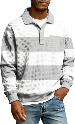Miniatura 20 de Camisas de manga larga con botones a cuadros para hombre, con cuello de manga larga, estilo casual, elegante, a cuadros 2- amarillo