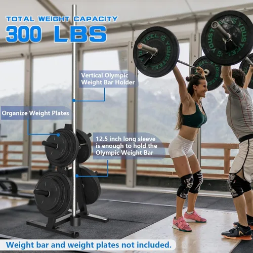 Miniatura 6 de Soporte en forma de árbol A-Frame para pesas olímpicas de 1" - Sostiene 136 kg, soporte para mancuernas y almacenamiento para gimnasio en casa