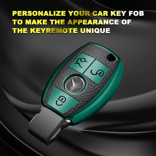 Miniatura 2 de x xotic tech Funda para llavero de piel granulada de TPU verde, compatible con Mercedes Benz A B C E S G M V Clase CLA CLS GLA GLC W164 W204 W205