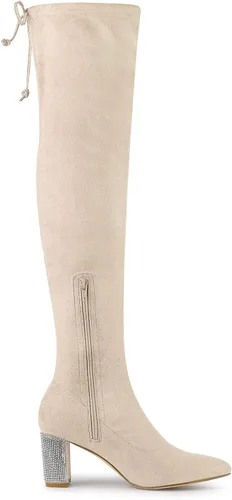 Miniatura 7 de Allegra K Botas altas de tacón grueso con diamantes de imitación brillantes para mujer