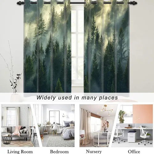Miniatura 27 de AWERT Cortinas opacas para dormitorio, árbol negro con niebla, naturaleza, amanecer, bosque, 2 paneles para sala de estar, bloqueo de calor, 21 x 45