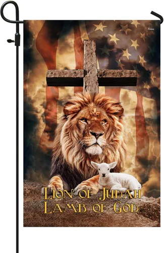 Bandera estadounidense con cruz "Judah Lamb Of God" v1, de 11.5 x 17.5 pulgadas para jardín, banderas de Estados Unidos de poliéster prémium,