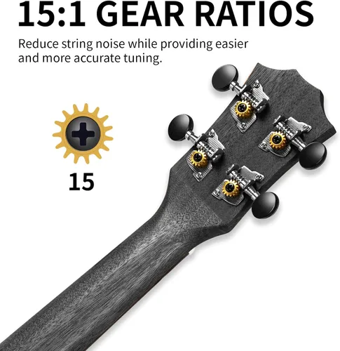 Miniatura 5 de AODSK Ukelele negro de concierto para principiantes de 23 pulgadas con correa para bolsa de concierto, cuerda de nailon, 4 púas, regalo de vacaciones