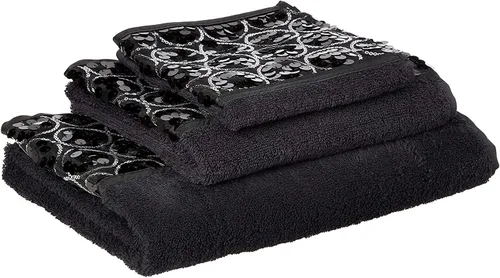 Miniatura 2 de Zahari Home Sinatra Juego de toallas de baño de 3 piezas: toalla de baño, toalla de mano y paño de limpieza, absorbentes, color negro