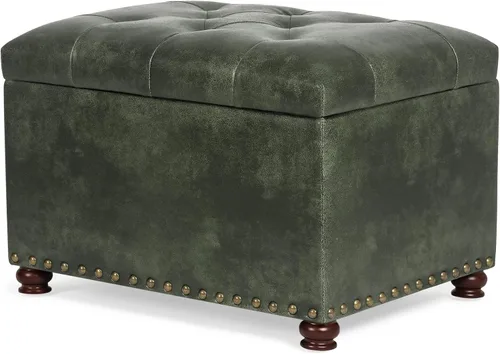 Miniatura 19 de Joveco Otomana rectangular de 24" con almacenamiento para sala de estar, banco tapizado con asiento y reposapiés con tapa abatible, reposapiés