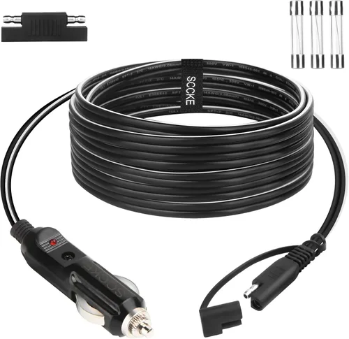 Enchufe para encendedor de cigarrillos de 10 pies 14 WG 12 V a SAE Adaptador de liberación rápida Cable de carga con fusible de 20 A y luz LED