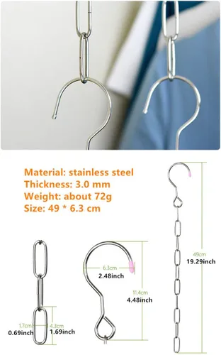 Miniatura 5 de Cadenas mágicas de acero inoxidable que ahorran espacio para armario, organizador de perchas en cascada, ganan un 80% más de espacio, juego de 6