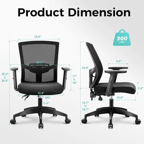 Miniatura 3 de ALPHA HOME Silla de oficina ergonómica, silla de computadora de malla con respaldo medio con soporte lumbar, taburete ejecutivo con reposabrazos