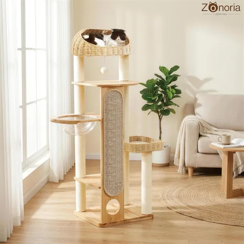 Miniatura 2 de Árbol para gatos de 59 pulgadas, torre para gatos con poste rascador, manta de sisal extra larga, cesta tejida a mano y nido de cápsula espacial