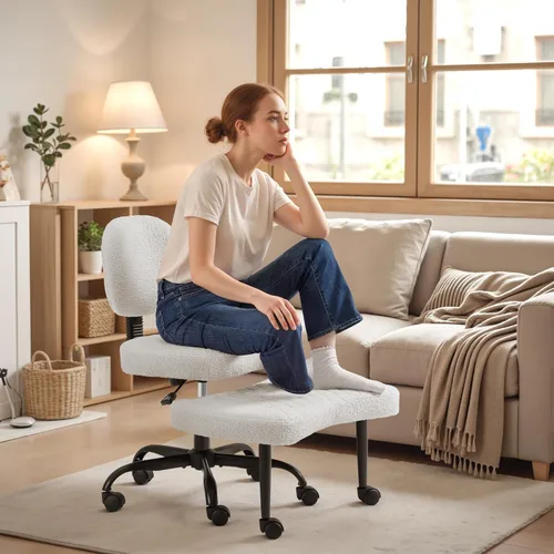 Miniatura 11 de Homall Silla ergonómica de escritorio de oficina con patas cruzadas con ruedas, giratoria de 360° y altura ajustable para meditación y TDAH, silla