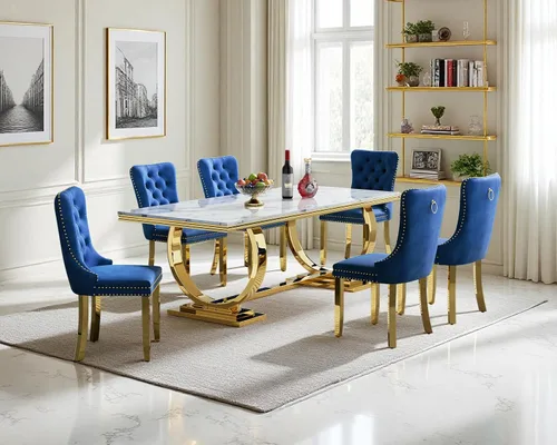Miniatura 59 de Juego de mesa de comedor de 5 piezas para 4, mesa de cocina de mármol negro de 68 pulgadas con 4 sillas beige, mesa de comedor rectangular moderna