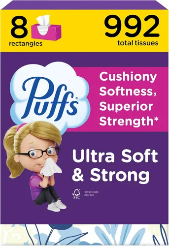 Miniatura 13 de Puffs - Pañuelos faciales ultra suaves, 1 caja de tamaño familiar, 124 pañuelos faciales por caja