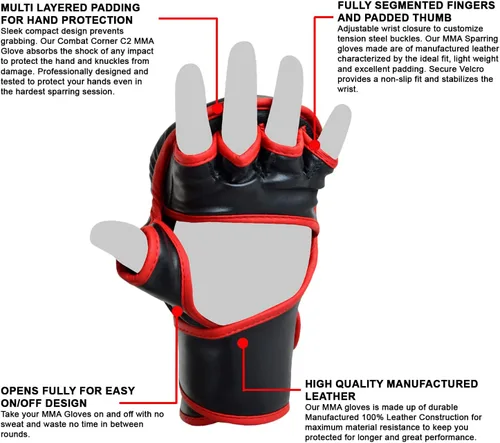 Miniatura 2 de Combat Corner Guantes de entrenamiento C2 MMA para hombres y mujeres, guantes de entrenamiento de kickboxing, Muay Thai, MMA Sparring