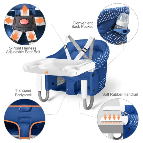 Miniatura 4 de MTWML Silla alta de gancho con bandeja, silla alta portátil para bebé que se fija a la mesa, silla alta de mesa rápida con clip para bebés y niños