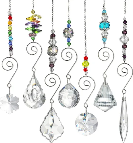 Miniatura 9 de H&D HYALINE & DORA Colgantes de cristal de cristales coloridos, candelabros con atrapasueños de prismas, adornos colgantes de cristal de chakra
