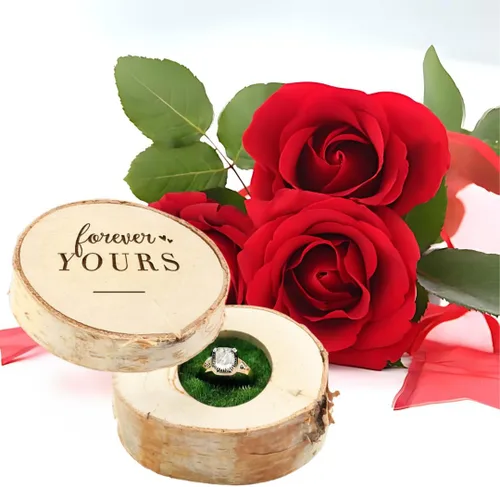 Miniatura 5 de Koyal Wholesale Caja de anillo grabada, caja de anillo de compromiso de madera real de abedul, Forever Yours, caja de propuesta de boda Siempre tuyo