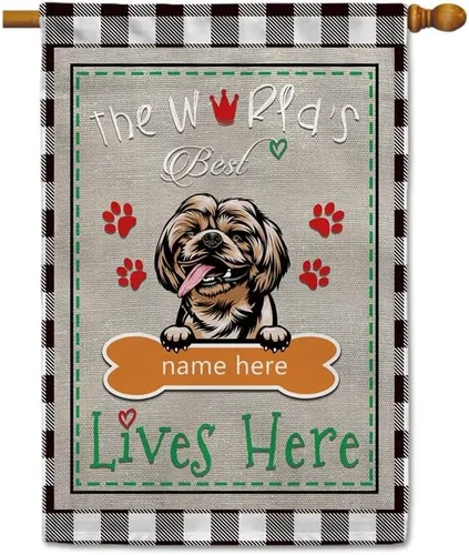 Miniatura 19 de The World's Best Dog Garden Flag Saint Bernard Dog Lives Here Bone Paw Buffalo Plaid Check 12.5x18 pulgadas Decoración exterior de patio de doble