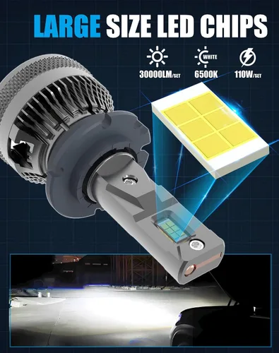 Miniatura 2 de Bombillas LED D2H de 110 W, 30000 lm, súper brillantes, 12 V, 6500 K, ventilador integrado blanco frío y tubo de cobre térmicamente conductor