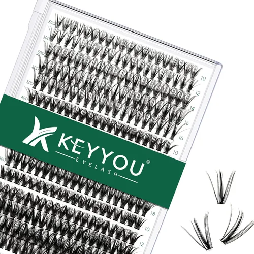 Miniatura 21 de Kit de extensión de pestañas DIY KEYYOU 300 piezas, kit de racimos de pestañas con removedor de pegamento y aplicador, fácil de usar