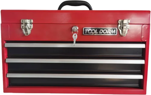 Miniatura 15 de Caja de herramientas de metal de 20.3 pulgadas con cajón, caja de herramientas de acero portátil con forro protector y cierre de pestillo y Rojo