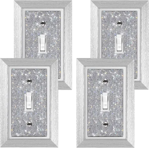 4 piezas de diamantes de imitación de imitación de madera de grano de pared cubierta de interruptor de luz de palanca, cubierta decorativa duradera