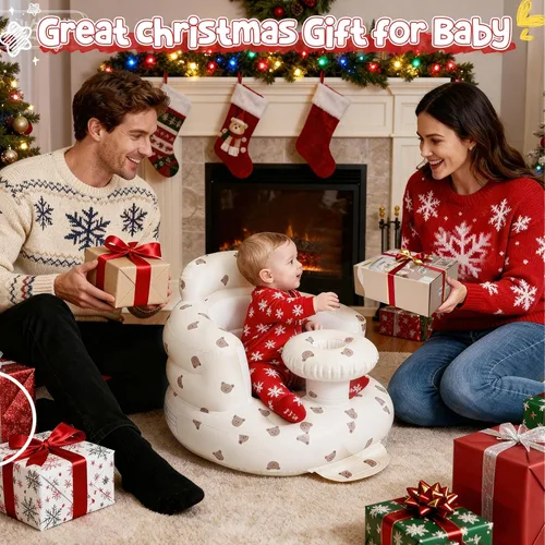 Miniatura 13 de Arscniek Asiento para bebé inflable con bomba de aire incorporada, silla para bebé hinchable con soporte de espalda y bandeja, asiento para sentarse