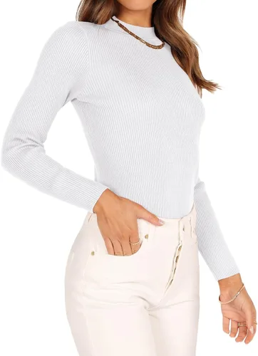 Miniatura 4 de Nutssfiree Camisetas de manga larga con cuello alto falso para mujer, estilo casual, ajustadas, acanaladas, básicas, camisetas