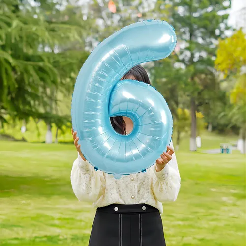 Miniatura 2 de Globos de números azul claro de 40 pulgadas, globos de aluminio de Mylar con helio para cumpleaños, globo número 6 para decoración de fiestas