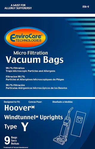 Miniatura 4 de EnviroCare 859-9 Bolsa de vacío tipo Y de repuesto para montantes Hoover WindTunnel y aspiradoras Hoover, 9