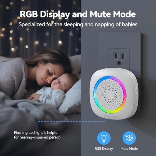 Miniatura 7 de TECKNET Campanillas de puerta cuando se abre la puerta, alarma inalámbrica con sensor de puerta con rango de 1000 pies, 61 canciones, 5 niveles