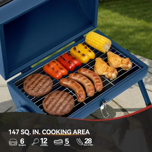 Miniatura 4 de Royal Gourmet CC1015B - Parrilla de carbón portátil, área de cocción de 147 pulgadas cuadradas, con cuatro rejillas de ventilación, hebilla