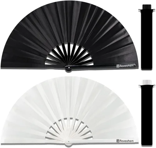 Paquete de 2 abanicos de mano plegables grandes, ventilador de mano de bambú, abanico de boda, marco de bambú grueso y suave para decoración de
