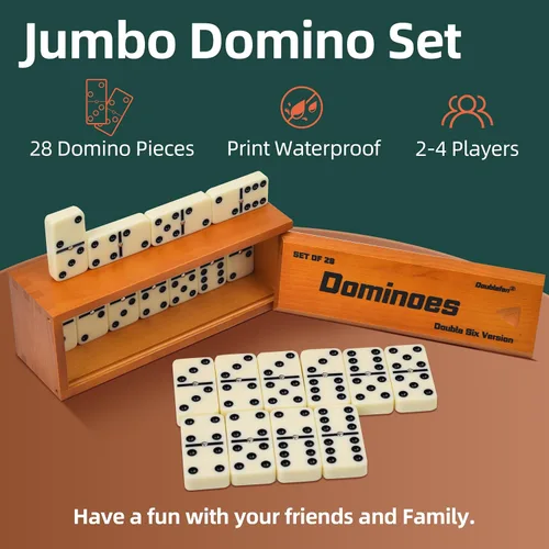 Miniatura 3 de Conjunto de dominós para adultos, juego de dominós jumbo doble 6, juego de mesa clásico para adultos y personas mayores, dominó doble seis
