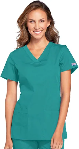 Cherokee WW645 - Camiseta médica con cuello en V para mujer, moderna y clásica, con 3 bolsillos, lazo para instrumentos y tela resistente a la
