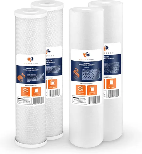 Aquaboon Juego de 4 cartuchos de filtro de agua de 5 micrones, 20 x 4.5 pulgadas, repuesto de filtro de agua para toda la casa para sedimentos y
