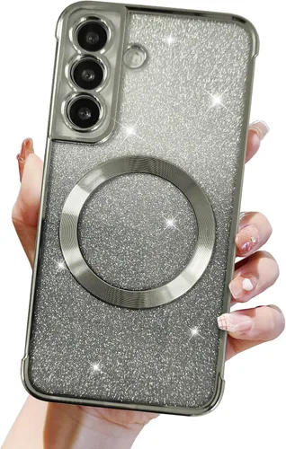 Miniatura 9 de Funda magnética con purpurina para Samsung Galaxy S21 Fe, funda de lujo de protección completa con protector de lente de cámara, antiarañazos, a